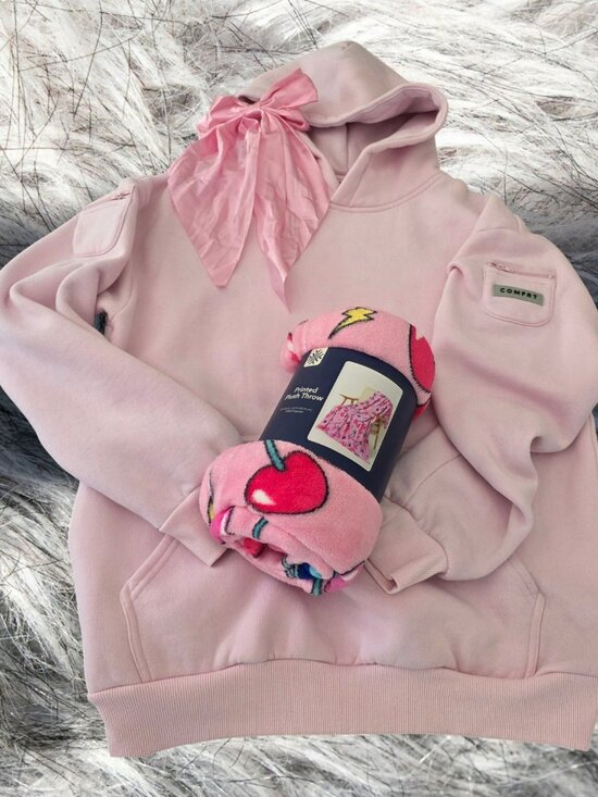 Comfrt Tops - 🌸 Aesthetic Pink Travel Bundle | Comfrt Hoodie + Plush Cherry Throw + Satin Bow